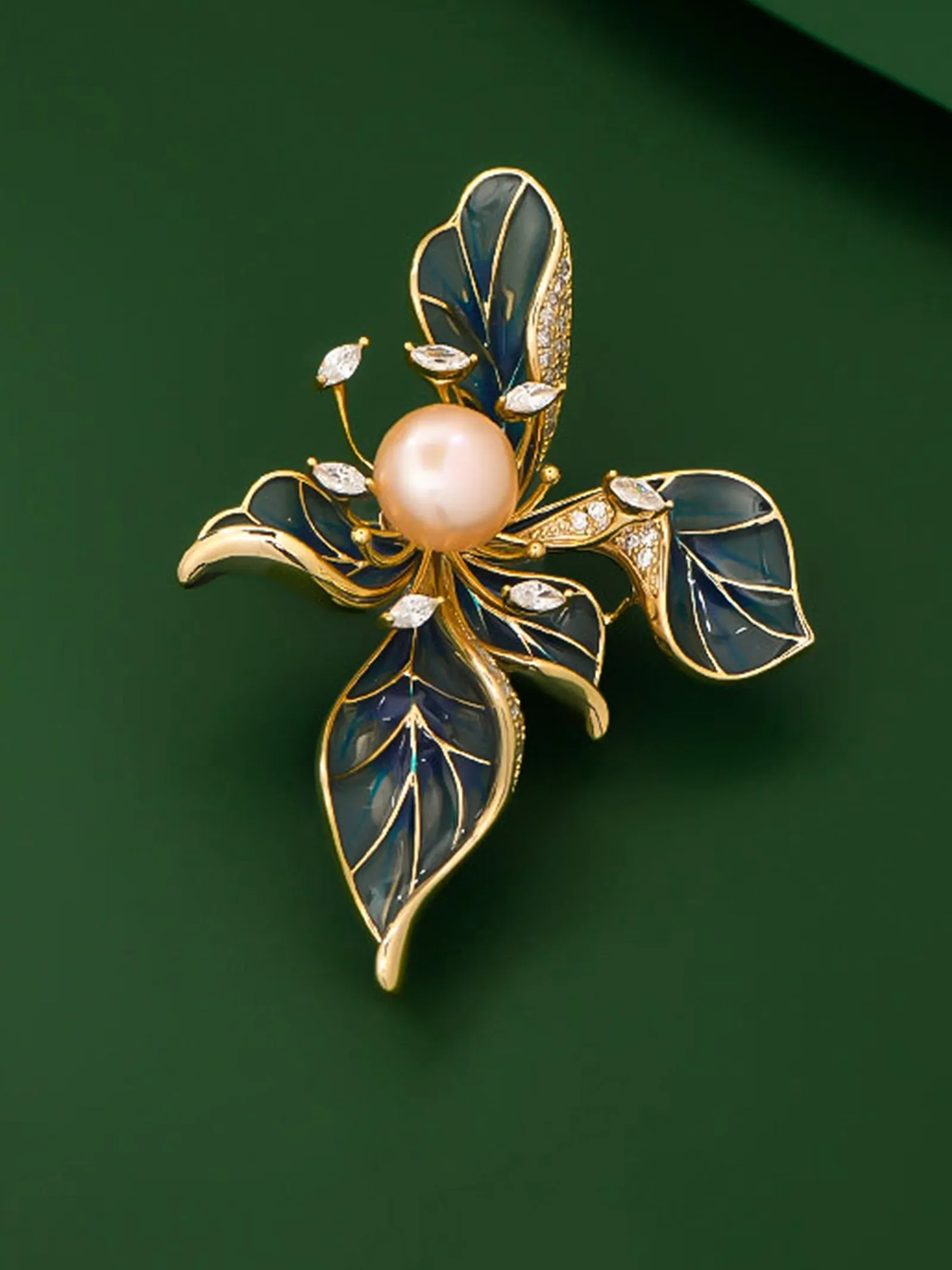 Freshwater Pearl, Zircon & Alloy French Iris Brooch sold by Lintico