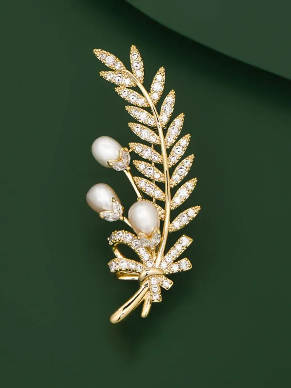 Freshwater Pearl & Alloy Wheat Ear Brooch sold by Lintico
