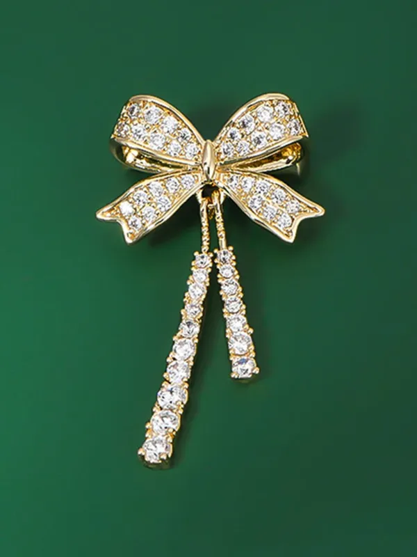Alloy & Crystal Bow Fringed Mini Brooch made by Lintico