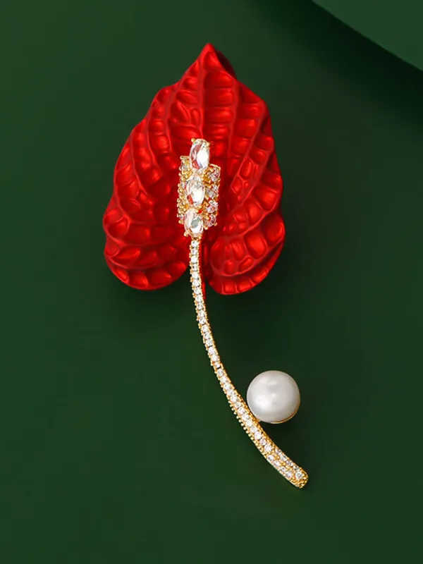Freshwater Pearl, Crystal & Alloy Red Calla Lily Brooch sold by Lintico