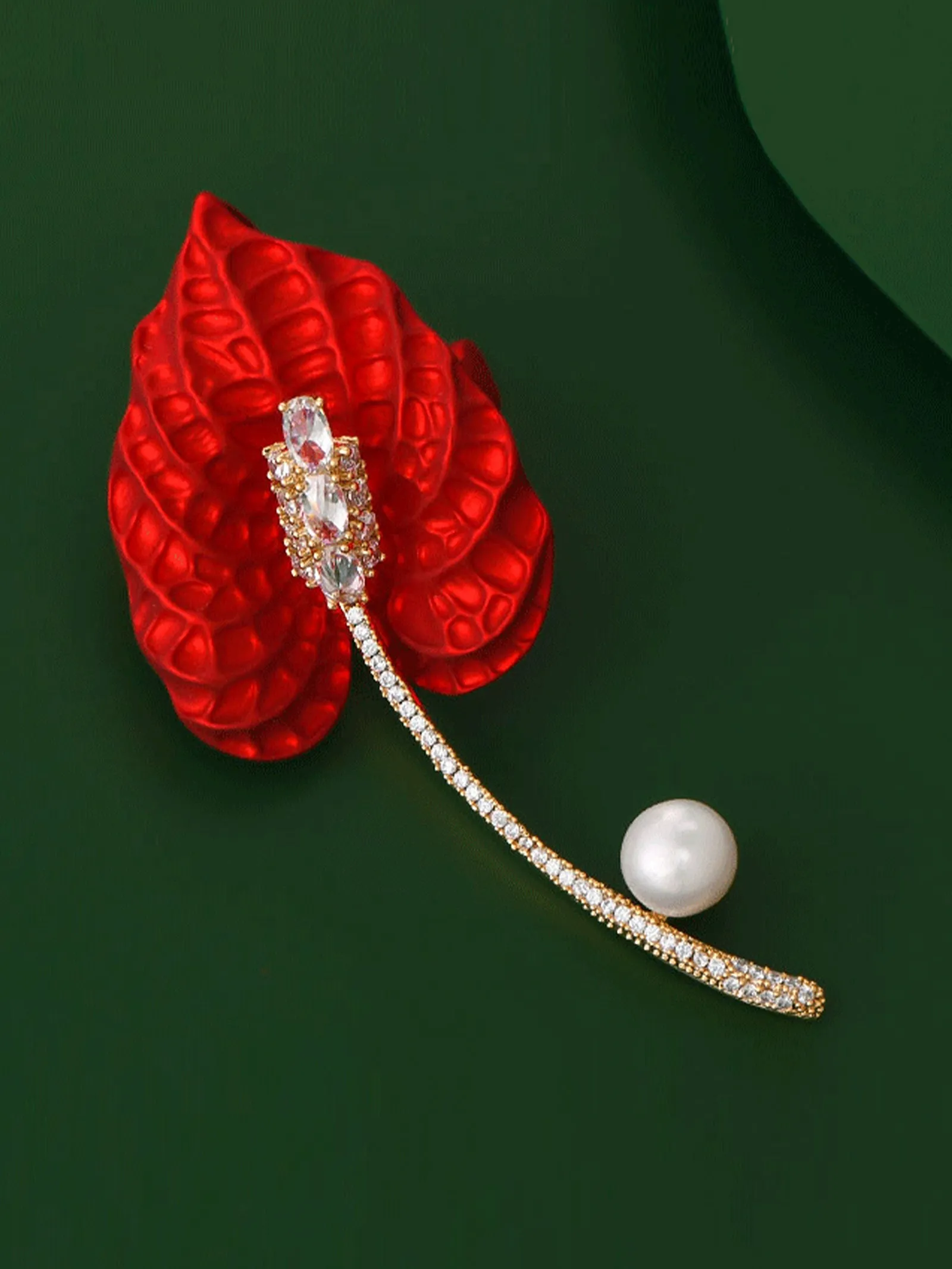 Freshwater Pearl, Crystal & Alloy Red Calla Lily Brooch sold by Lintico product image thumbnail 2