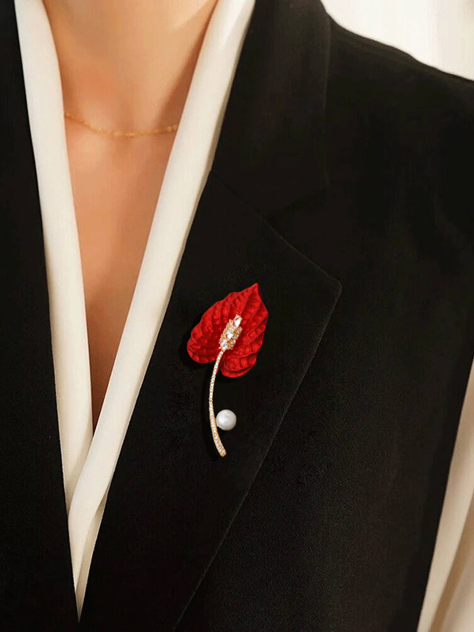 Freshwater Pearl, Crystal & Alloy Red Calla Lily Brooch sold by Lintico product image thumbnail 3