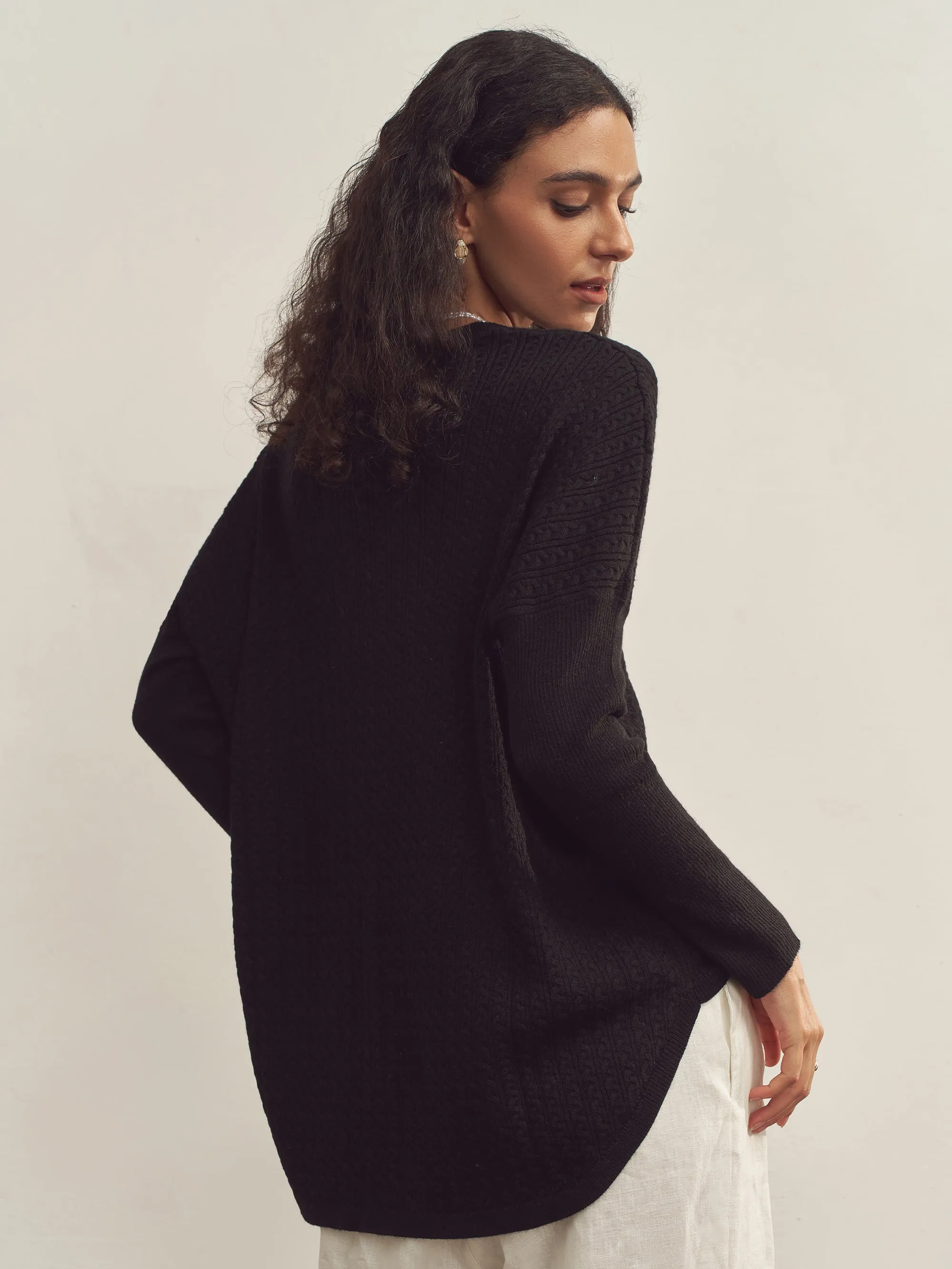 Cashmere V-Neck Textured Oversized Sweater With Asymmetrical Structural Design sold by Lintico product image thumbnail 5