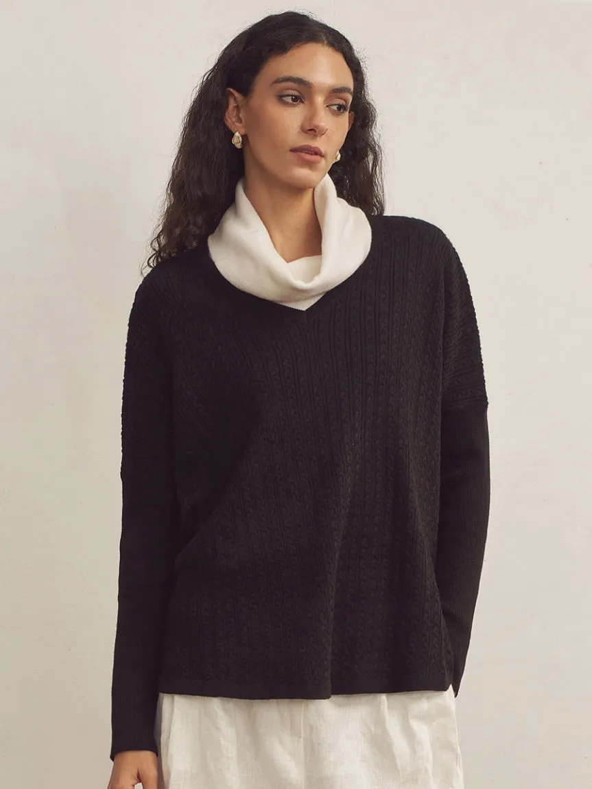 Cashmere V-Neck Textured Oversized Sweater With Asymmetrical Structural Design sold by Lintico product image thumbnail 3