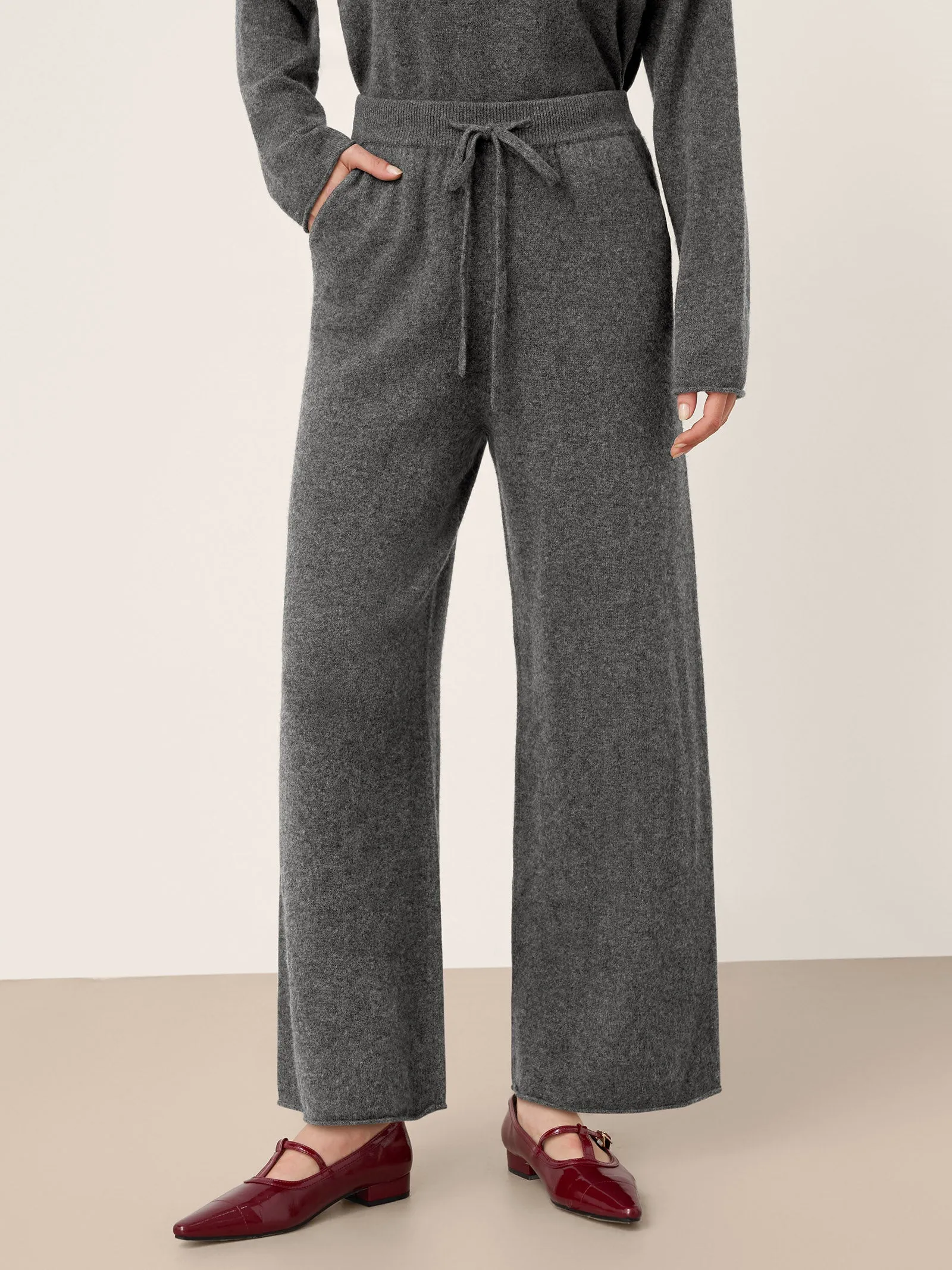 100% Extra-Fine Merino Wool Drawstring Waist Knit Wide Leg Pants KAYA sold by Lintico product image thumbnail 2