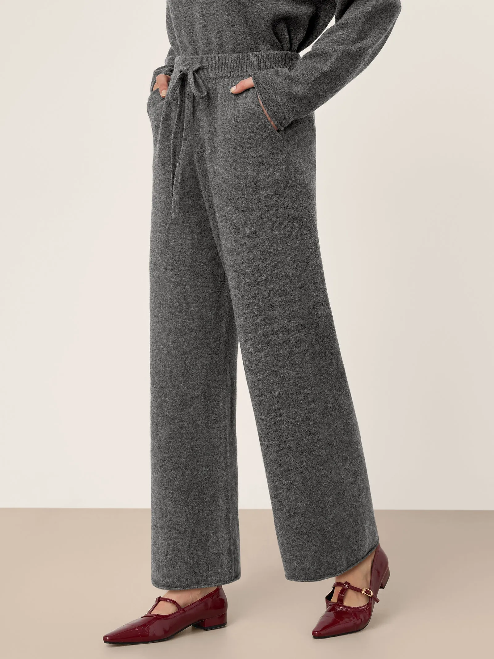 100% Extra-Fine Merino Wool Drawstring Waist Knit Wide Leg Pants KAYA sold by Lintico