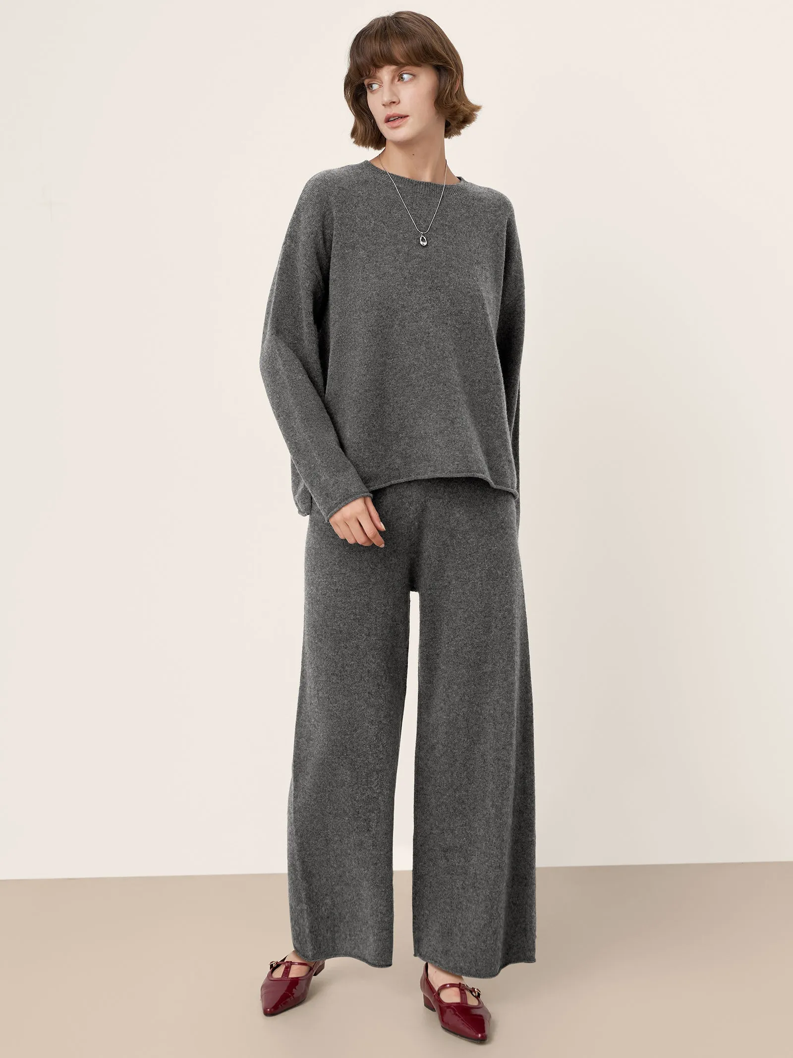 100% Extra-Fine Merino Wool Drawstring Waist Knit Wide Leg Pants KAYA sold by Lintico product image thumbnail 4