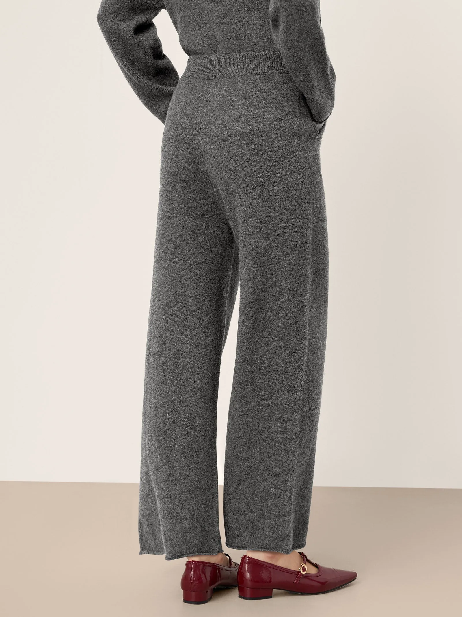 100% Extra-Fine Merino Wool Drawstring Waist Knit Wide Leg Pants KAYA sold by Lintico product image thumbnail 3