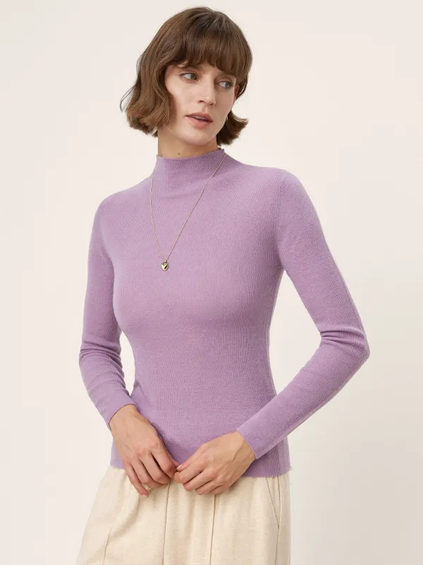 100% Extra-Fine Merino Wool Mock Neck Knit Sweater TIA sold by Lintico