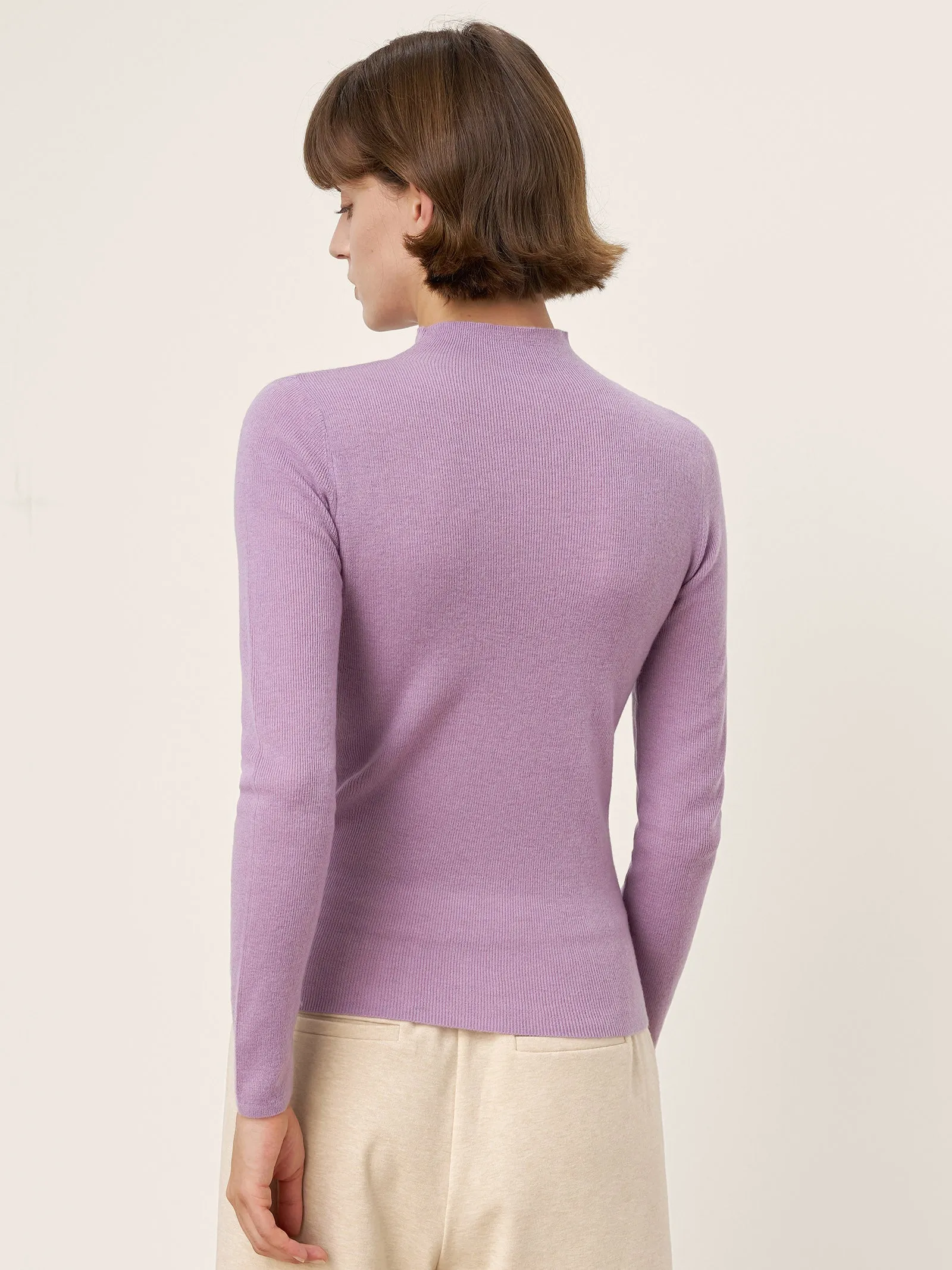 100% Extra-Fine Merino Wool Mock Neck Knit Sweater TIA sold by Lintico product image thumbnail 3