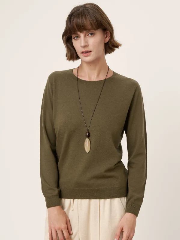 100% Extra-Fine Merino Wool Essential Crew Neck Knit Sweater BRIDGET sold by Lintico
