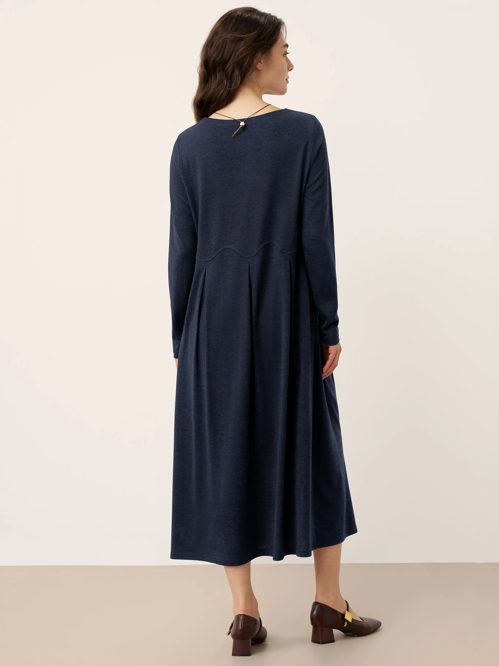 Wool Arc-Panel Sculpted Pleats Maxi Dress CALISTA sold by Lintico product image thumbnail 3