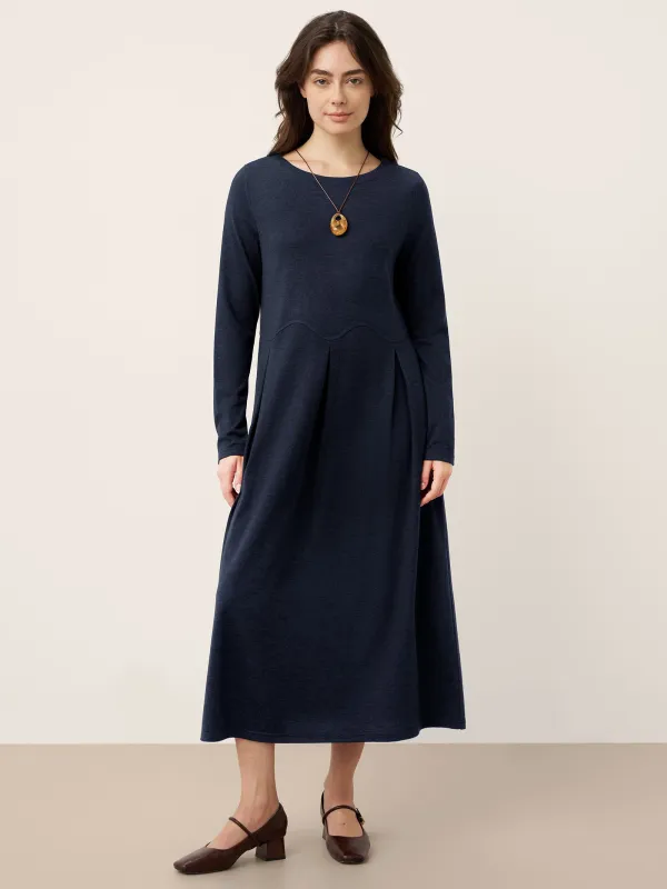 Wool Arc-Panel Sculpted Pleats Maxi Dress CALISTA sold by Lintico