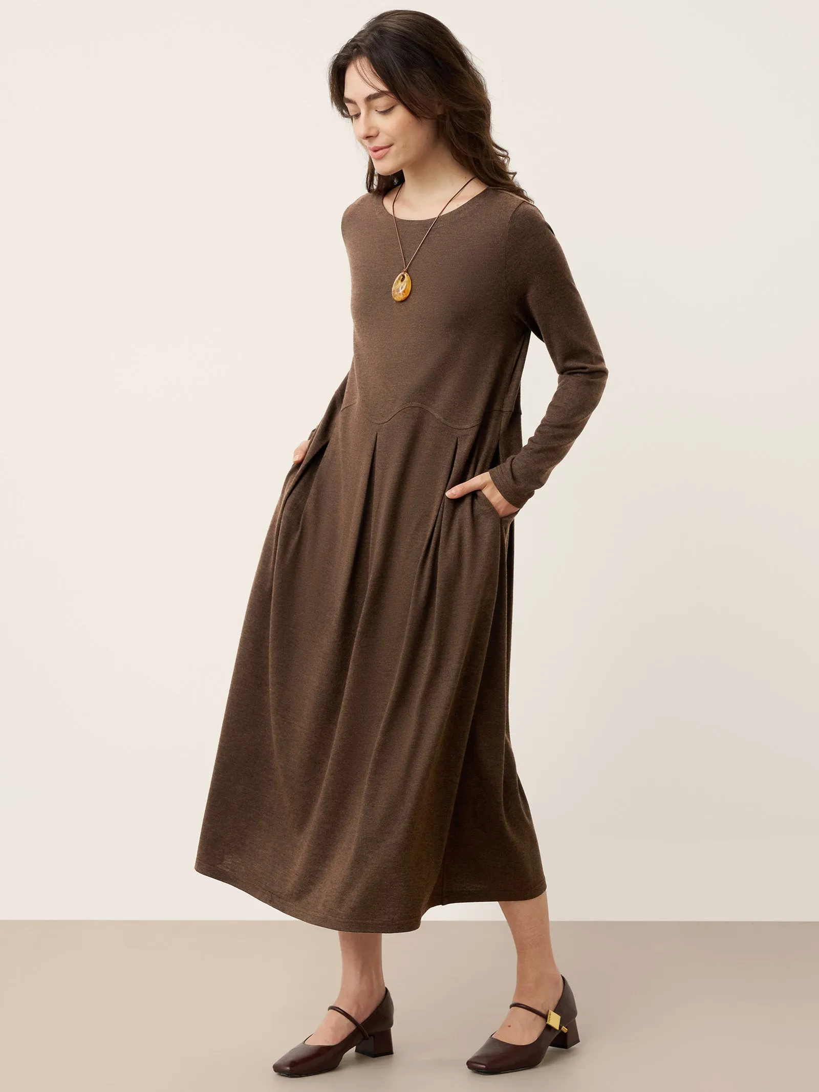 Wool Arc-Panel Sculpted Pleats Maxi Dress CALISTA sold by Lintico product image thumbnail 5