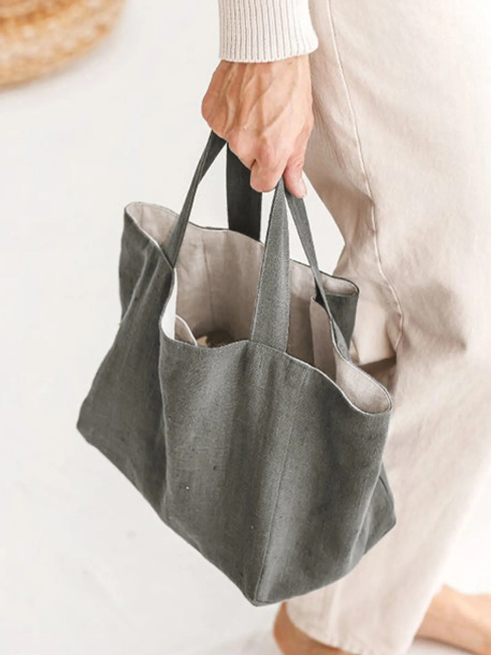 100% Linen Large-Capacity Tote Bag sold by Lintico