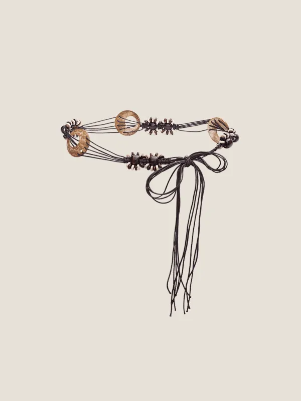 Bohemian Artisanal Waxed Cord & Cowhide Woven Thin Belt sold by Lintico