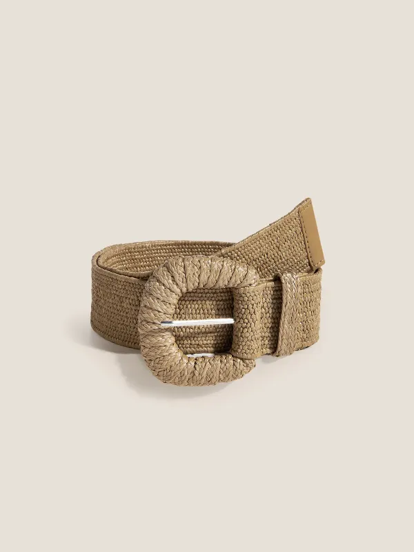Natural Woven Straw Belt With Square Buckle sold by Lintico