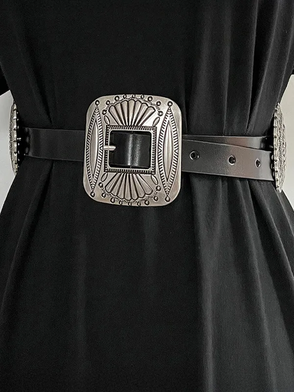 Artisanal Carved Metal Ring Buckle Belt sold by Lintico