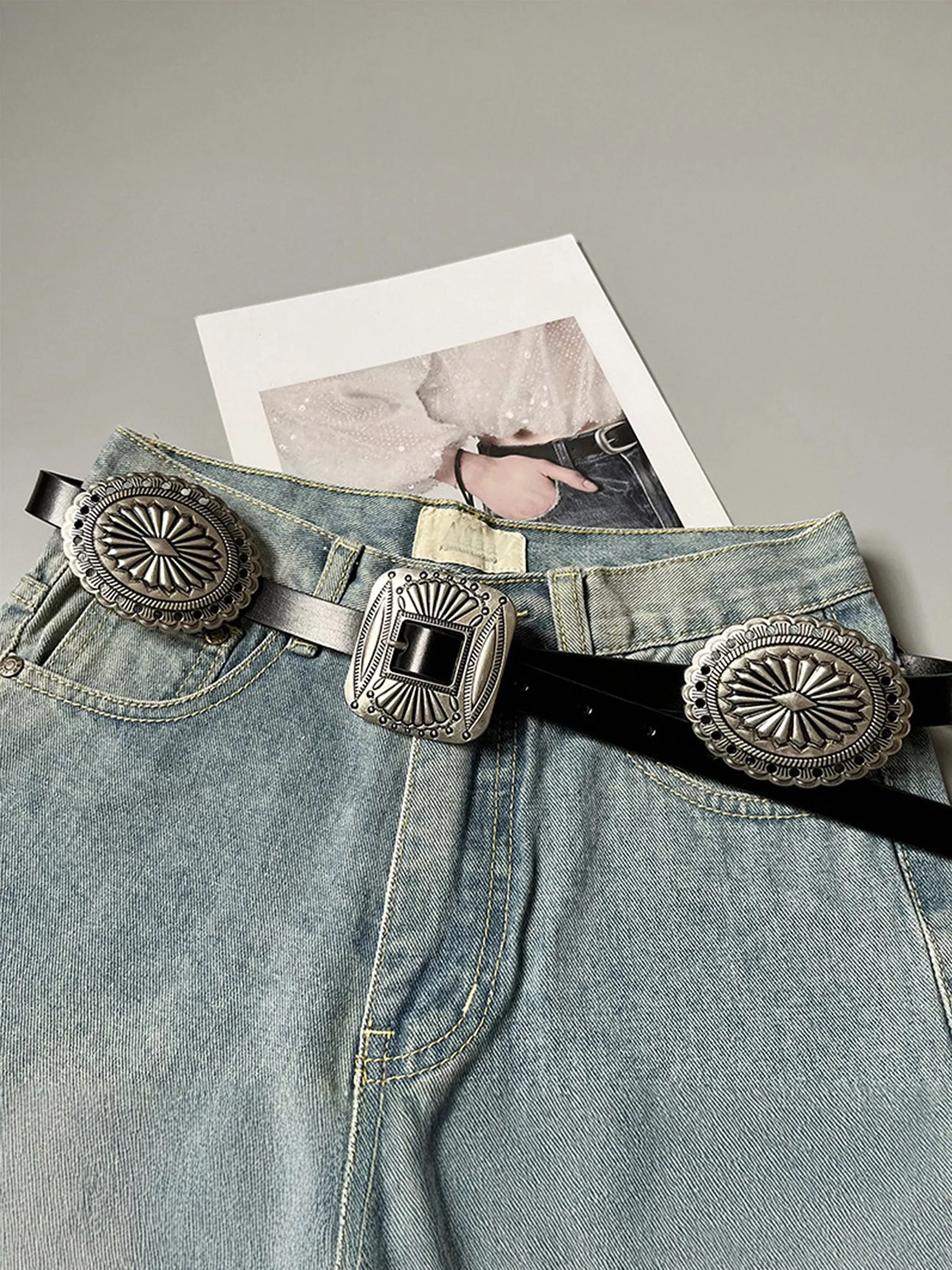 Artisanal Carved Metal Ring Buckle Belt sold by Lintico product image thumbnail 3