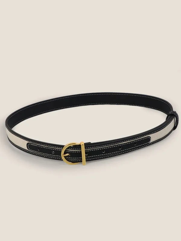 Premium Cowhide & Fabric Patchwork Belt With Alloy Buckle sold by Lintico