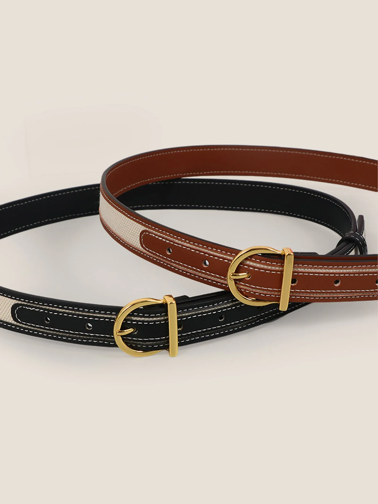 Premium Cowhide & Fabric Patchwork Belt With Alloy Buckle sold by Lintico product image thumbnail 3