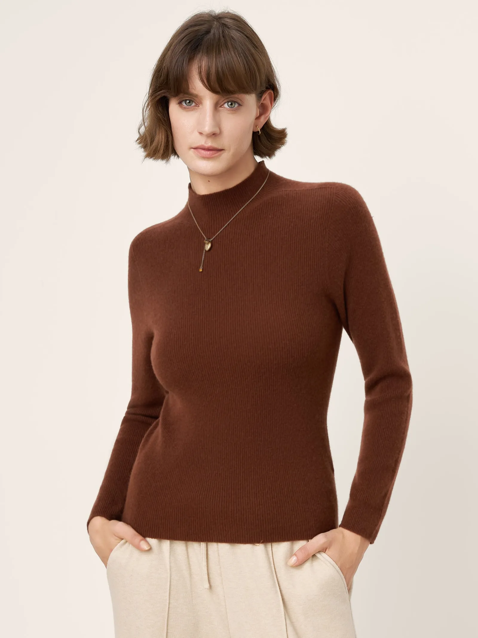 100% Mongolian Cashmere Seamless Tailored Mock Sweater RAYA sold by Lintico