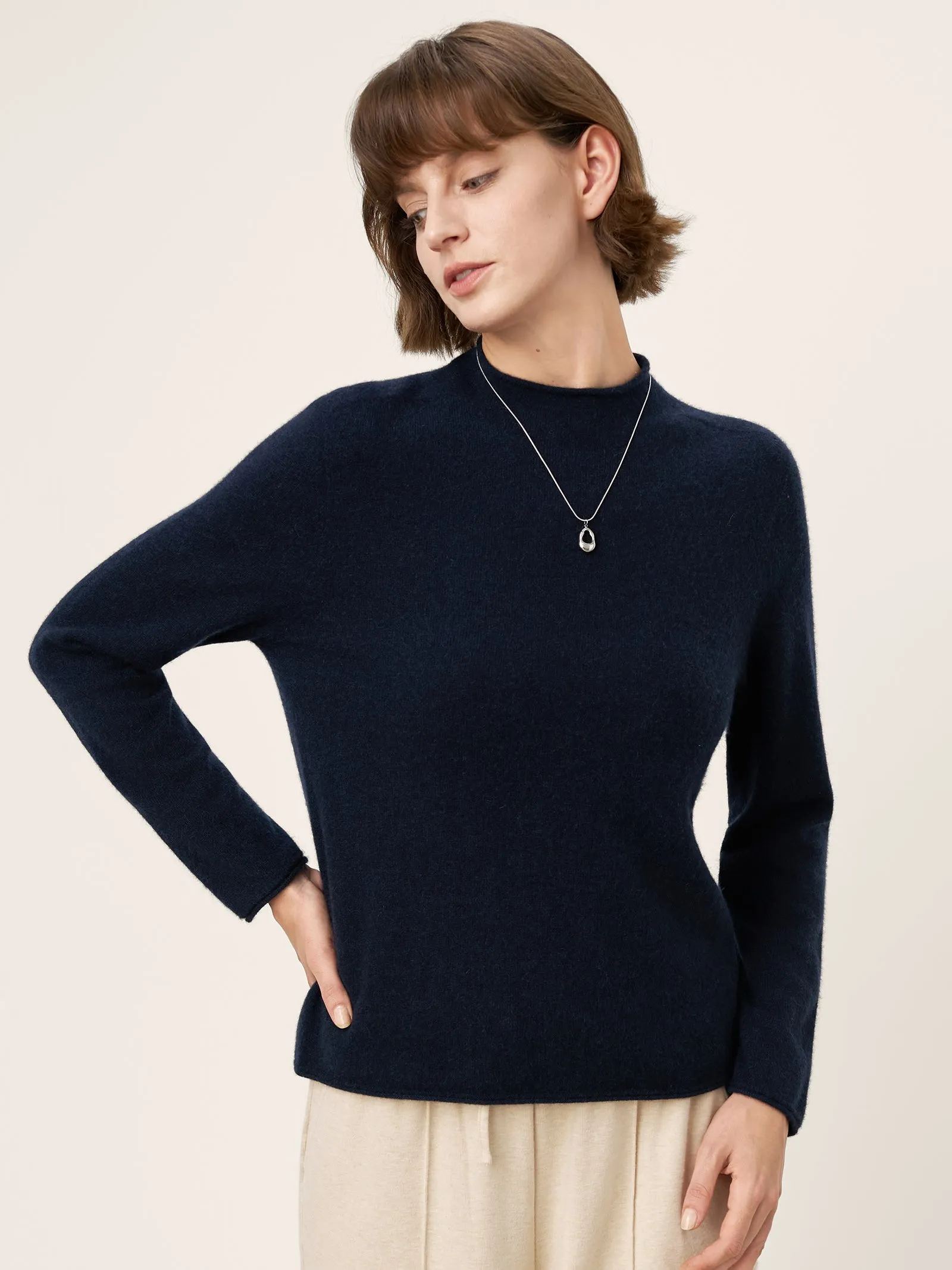 100% Mongolian Cashmere Seamless Rolled-Edge Mock Neck Sweater JANIE sold by Lintico product image thumbnail 2