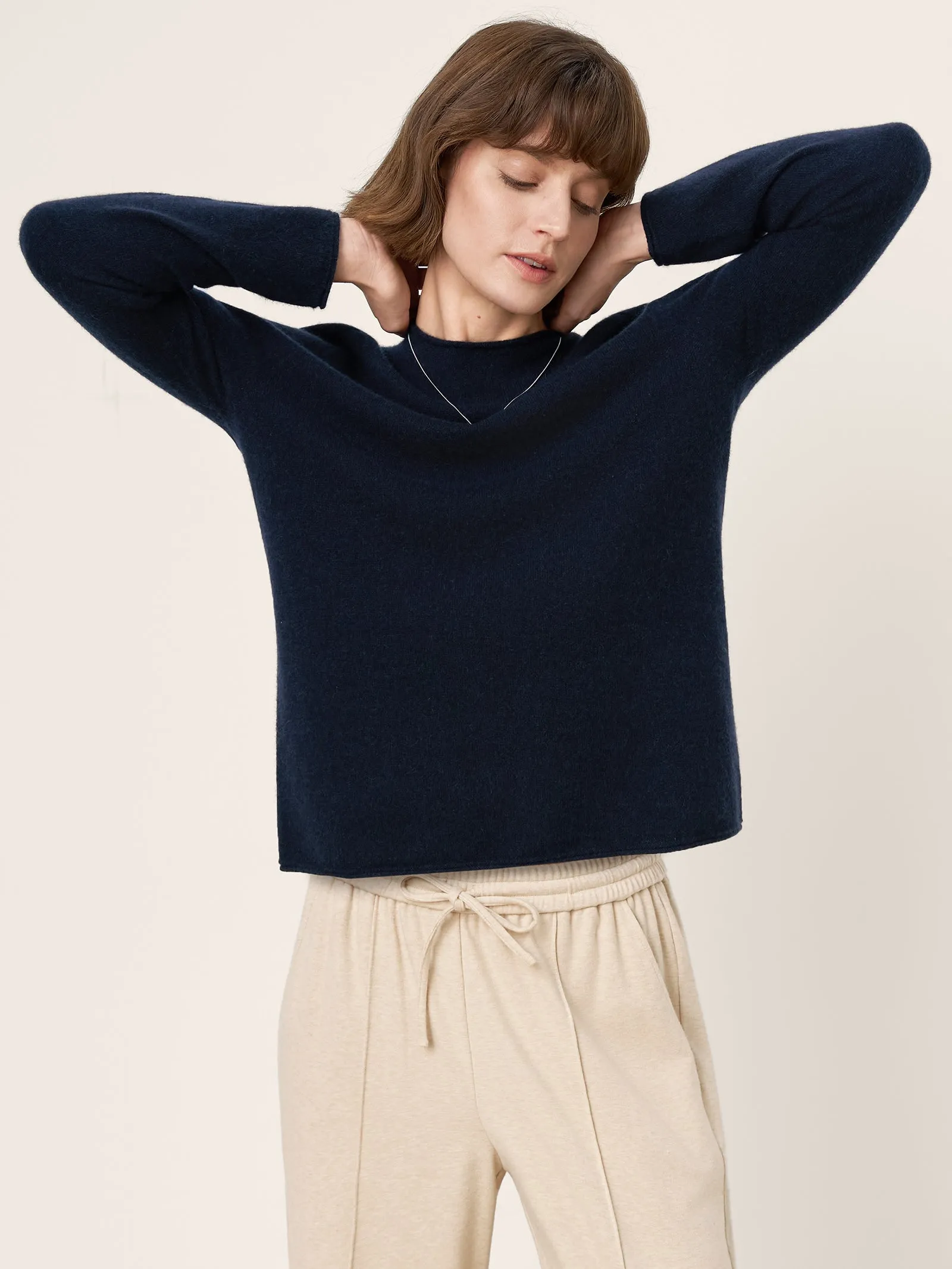 100% Mongolian Cashmere Seamless Rolled-Edge Mock Neck Sweater JANIE sold by Lintico product image thumbnail 3