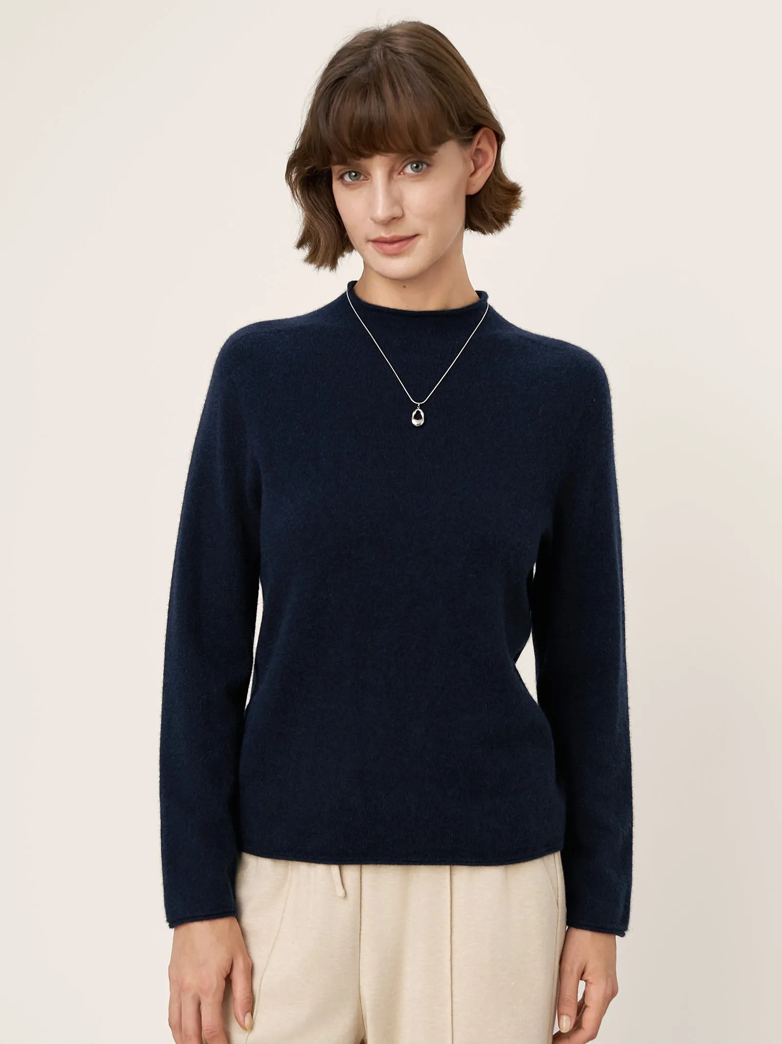 100% Mongolian Cashmere Seamless Rolled-Edge Mock Neck Sweater JANIE sold by Lintico