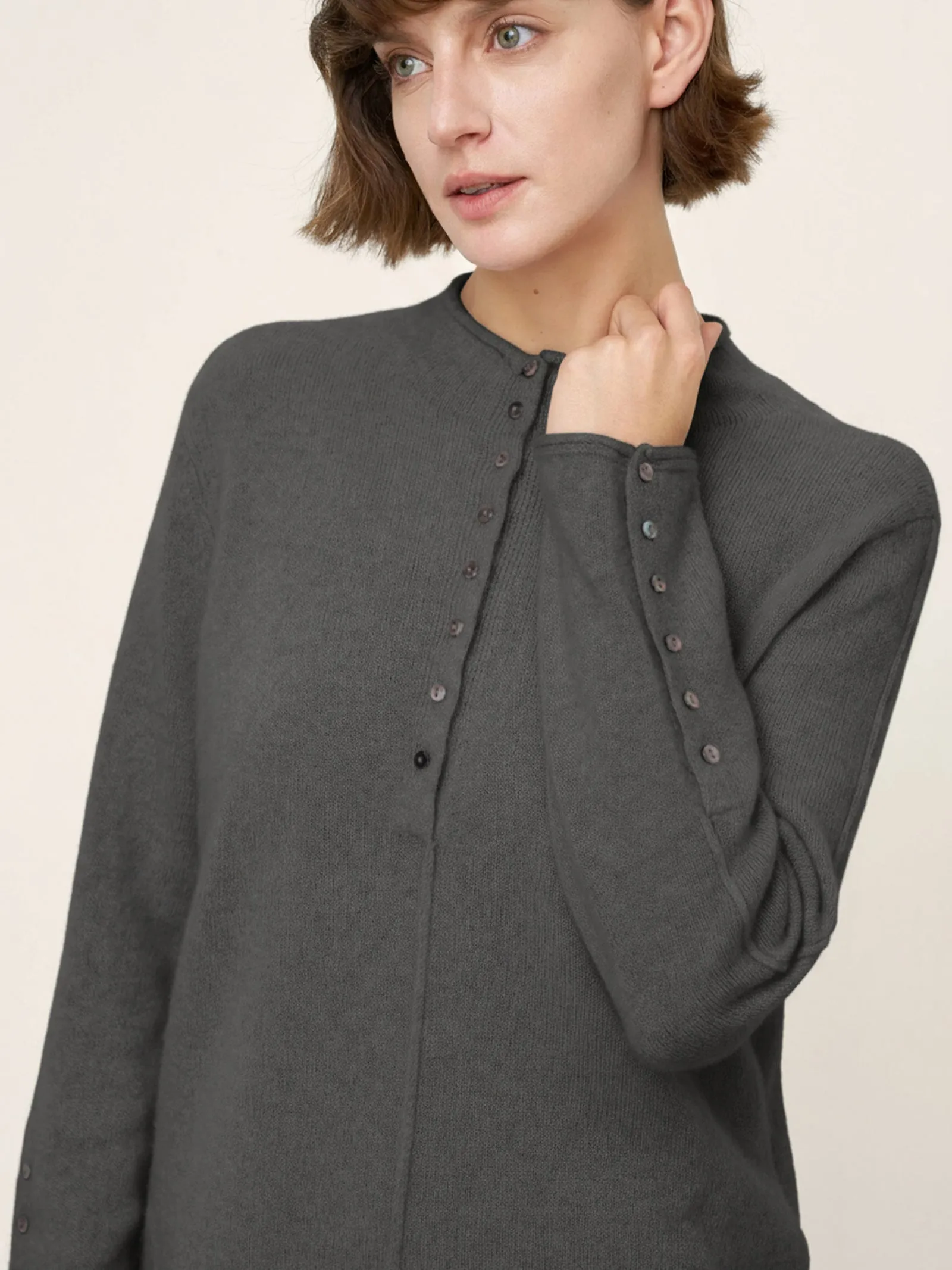 Mongolian Cashmere and Mulberry Silk Henley Knit Top PEARL sold by Lintico product image thumbnail 5