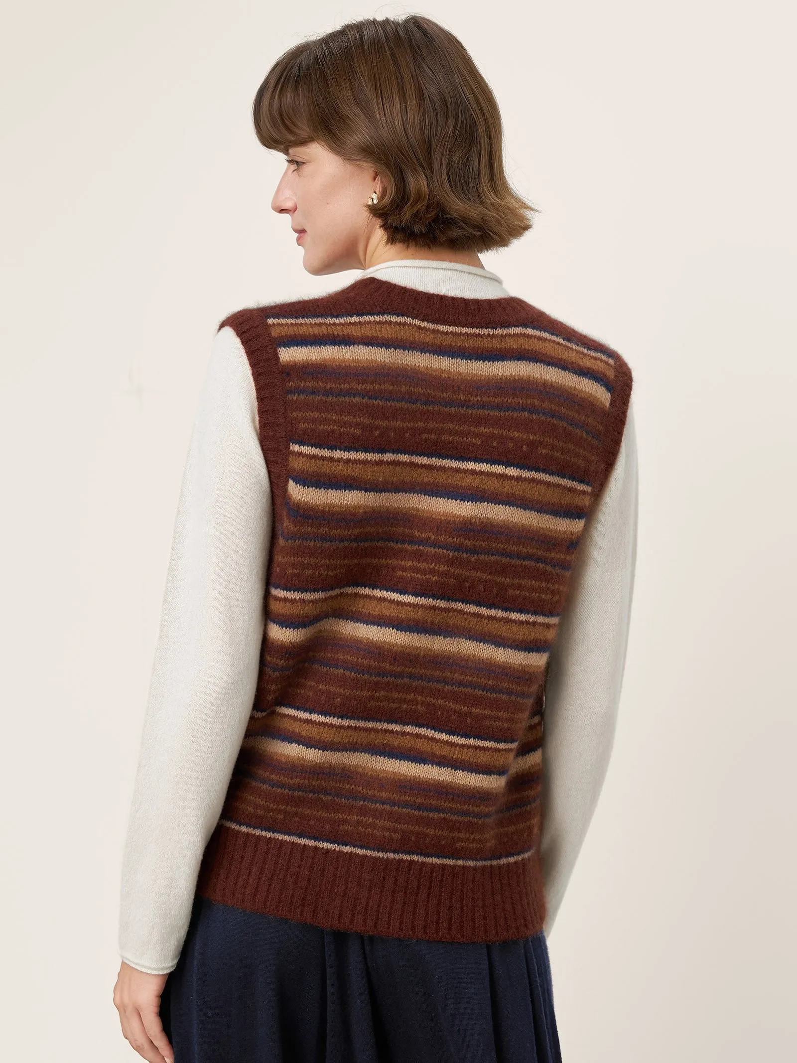 Mongolian Cashmere and Mulberry Silk Colorblock Stripe Button-Front Vest SOPHIE sold by Lintico product image thumbnail 3