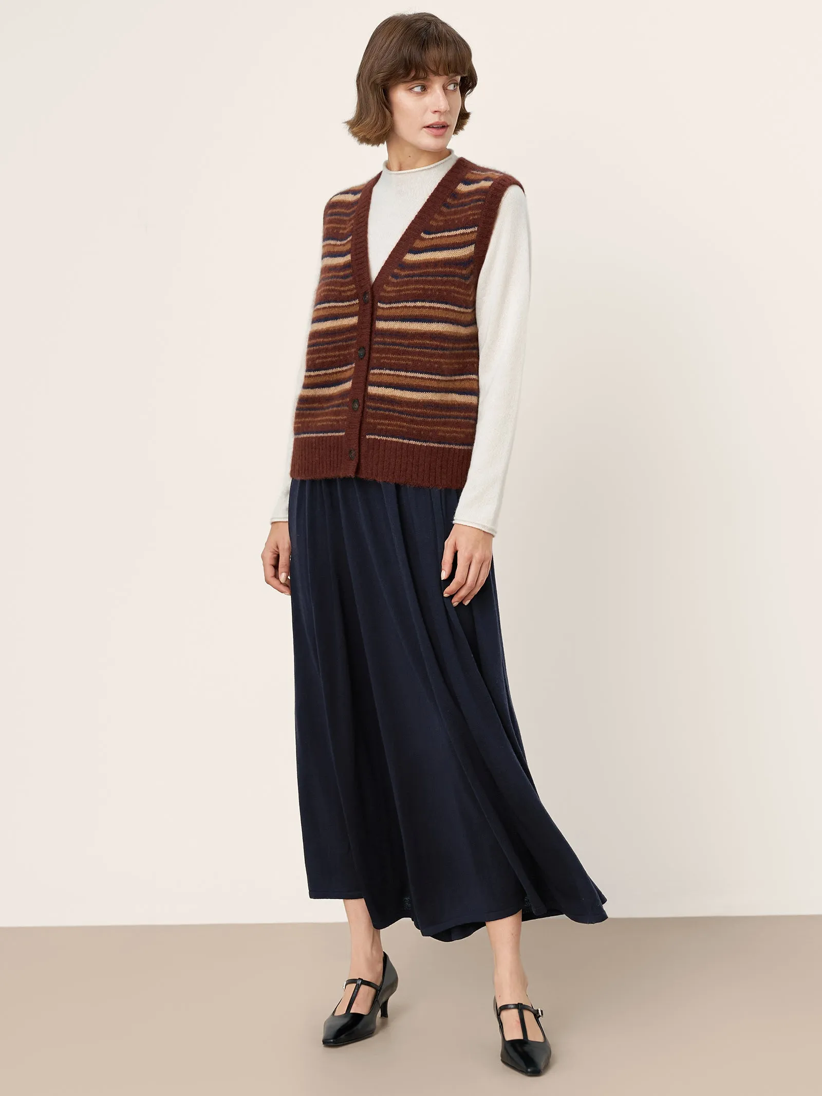 Mongolian Cashmere and Mulberry Silk Colorblock Stripe Button-Front Vest SOPHIE sold by Lintico product image thumbnail 5