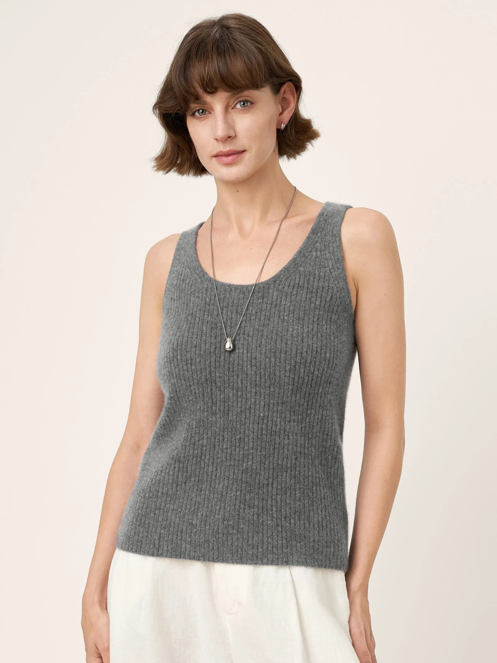 100% Mongolian Cashmere Versatile Crew Neck Tank Top VIVIANA sold by Lintico