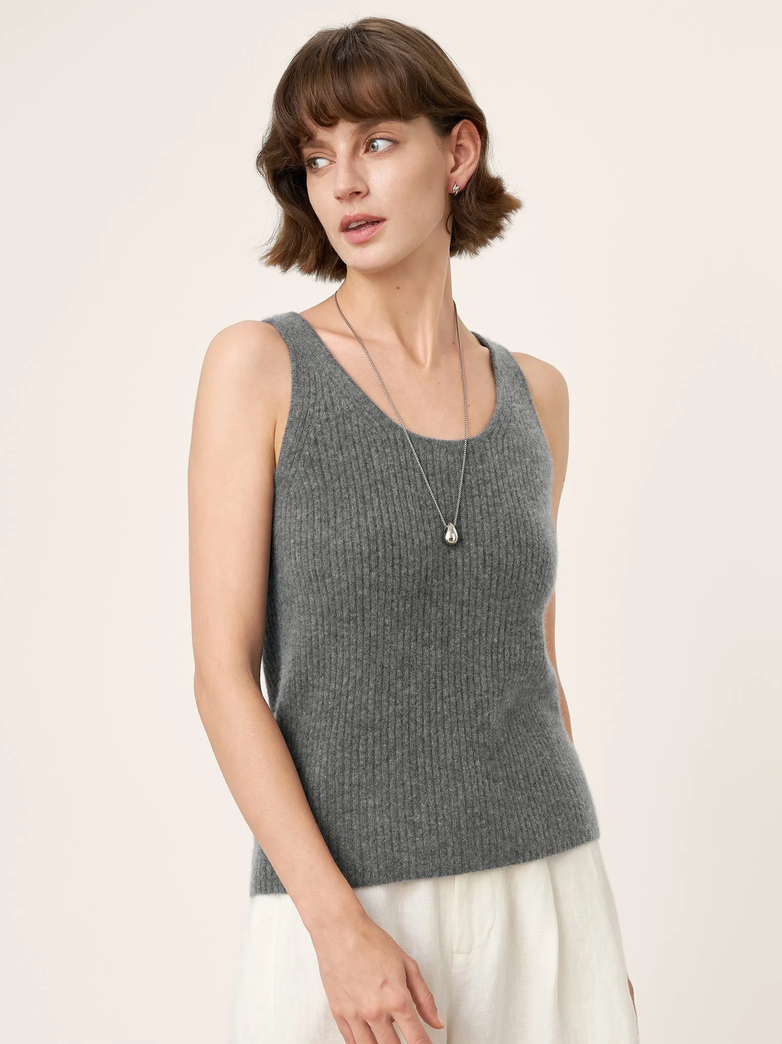 100% Mongolian Cashmere Versatile Crew Neck Tank Top VIVIANA sold by Lintico product image thumbnail 2