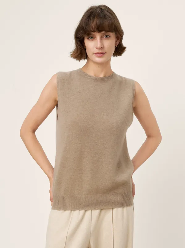 100% Mongolian Cashmere Ribbed Hem Tank Top ELENA sold by Lintico