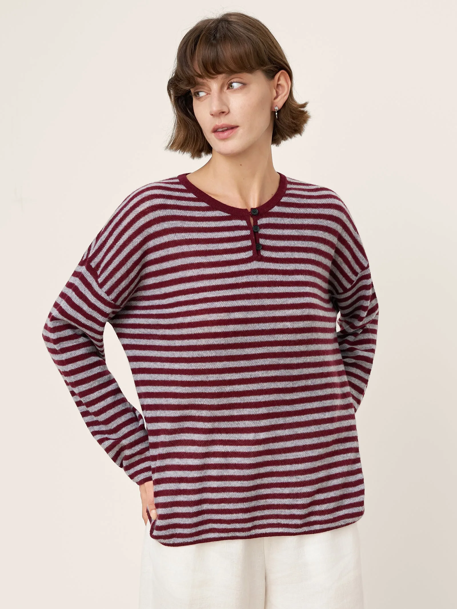 100% Mongolian Cashmere Drop Shoulder Stripe Knit Top RAINA sold by Lintico product image thumbnail 2