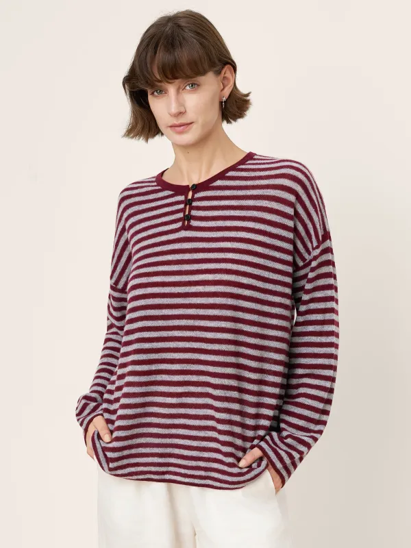 100% Mongolian Cashmere Drop Shoulder Stripe Knit Top RAINA sold by Lintico