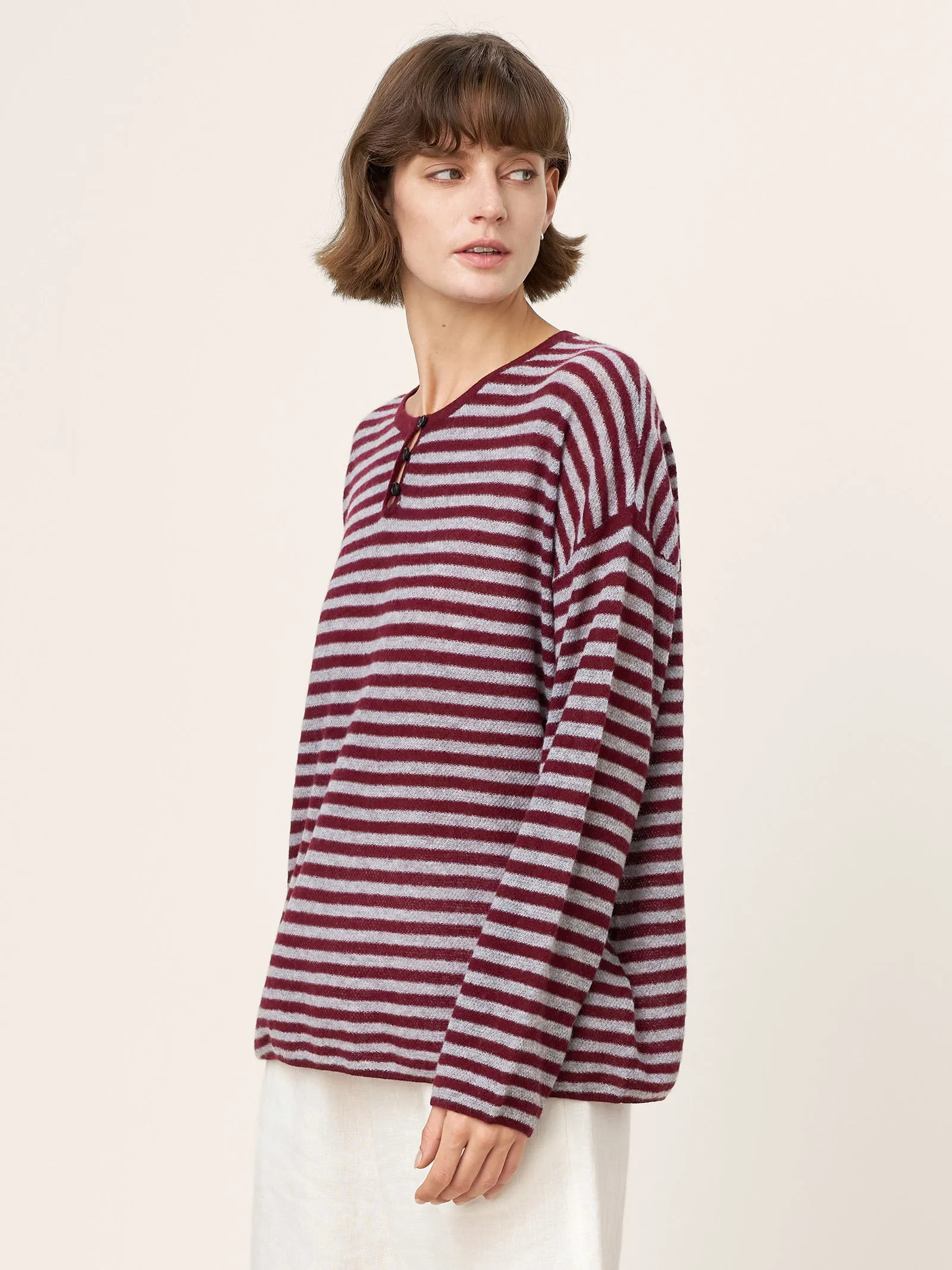 100% Mongolian Cashmere Drop Shoulder Stripe Knit Top RAINA sold by Lintico product image thumbnail 3