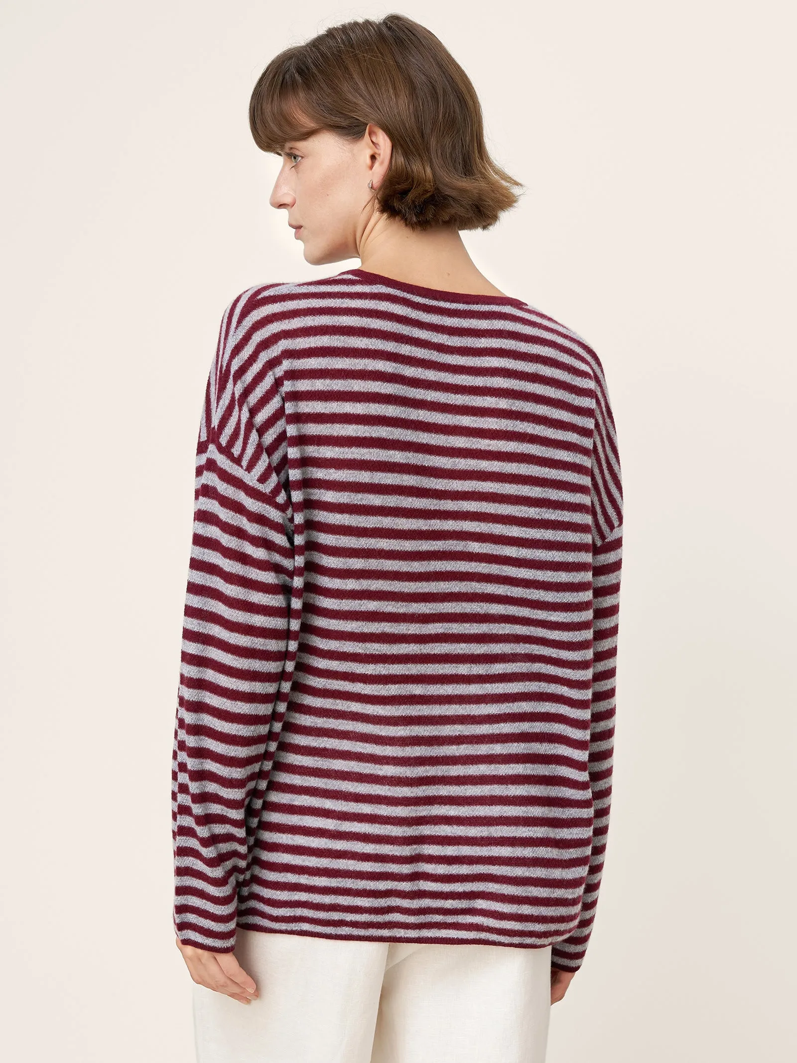 100% Mongolian Cashmere Drop Shoulder Stripe Knit Top RAINA sold by Lintico product image thumbnail 4