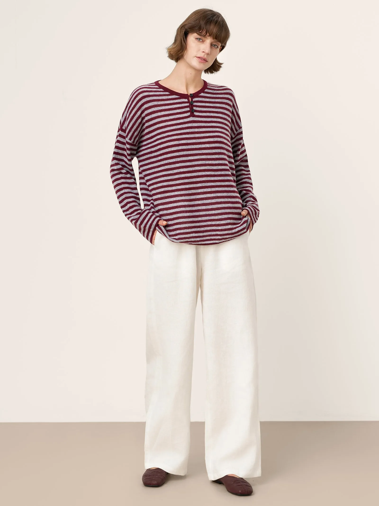100% Mongolian Cashmere Drop Shoulder Stripe Knit Top RAINA sold by Lintico product image thumbnail 5