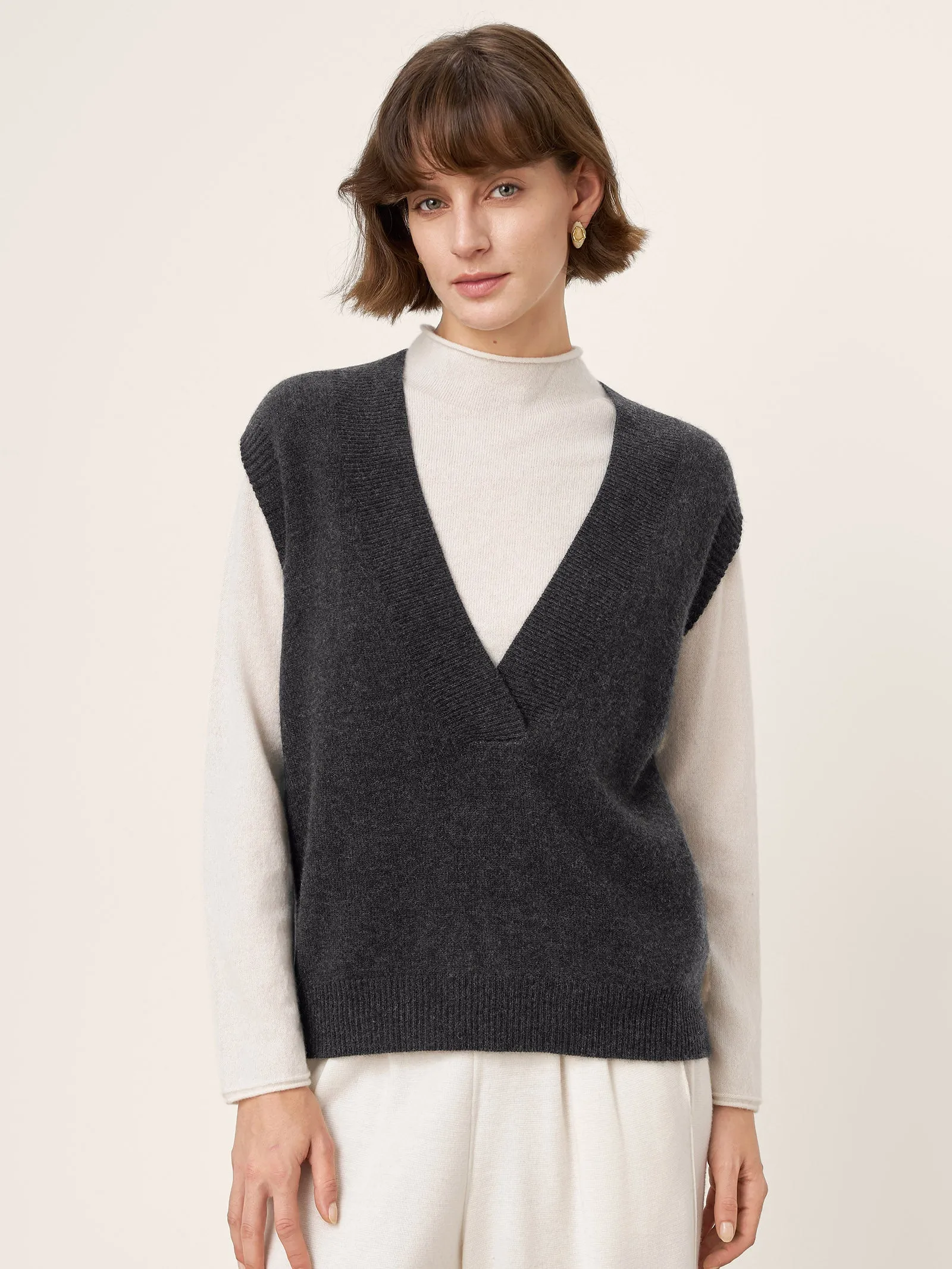 100% Mongolian Cashmere Sleeveless V-Neck Knit Vest HARMONY sold by Lintico