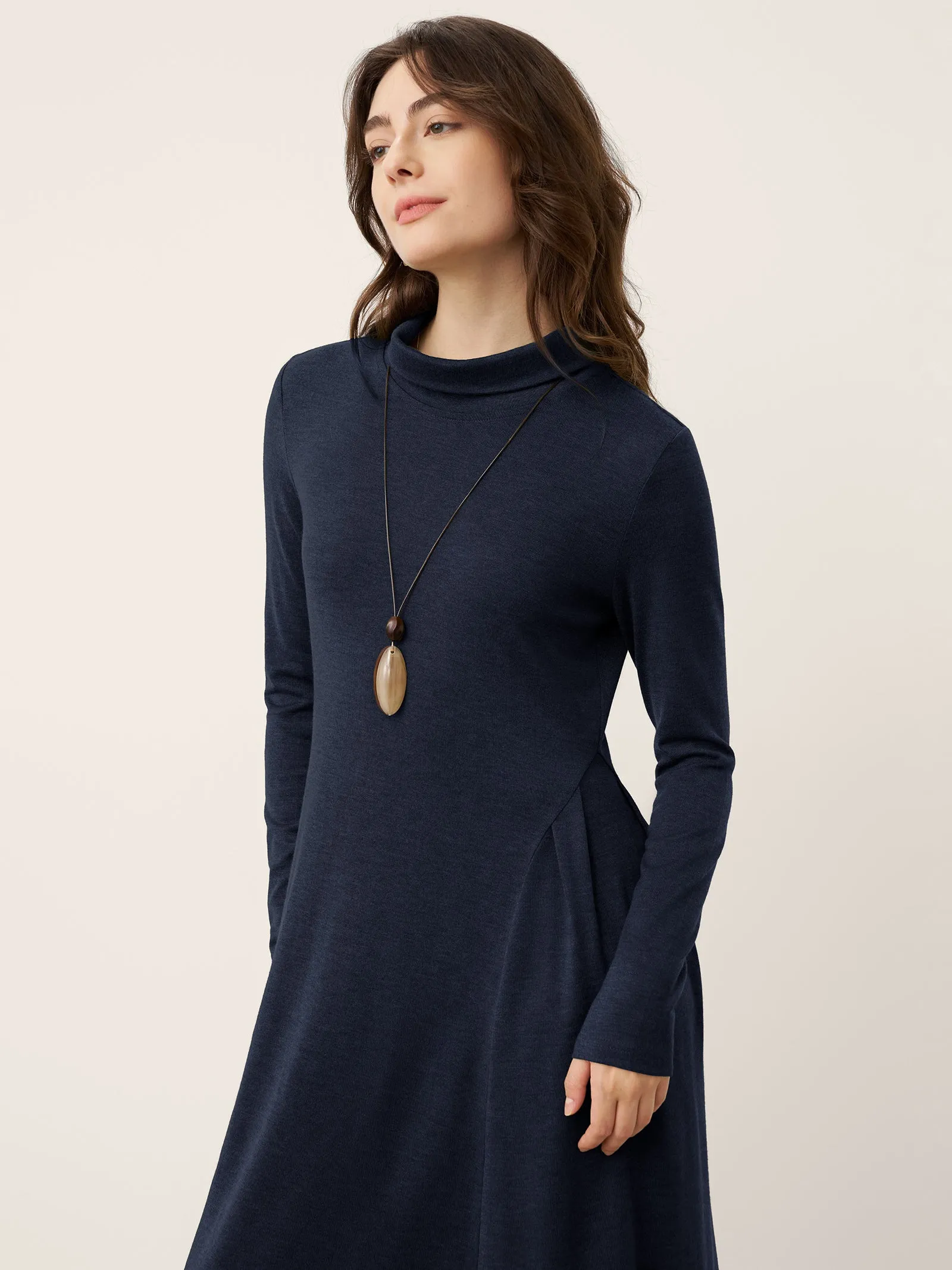 Wool Sculpted Pleats Turtleneck Maxi Dress BRIAR sold by Lintico product image thumbnail 3