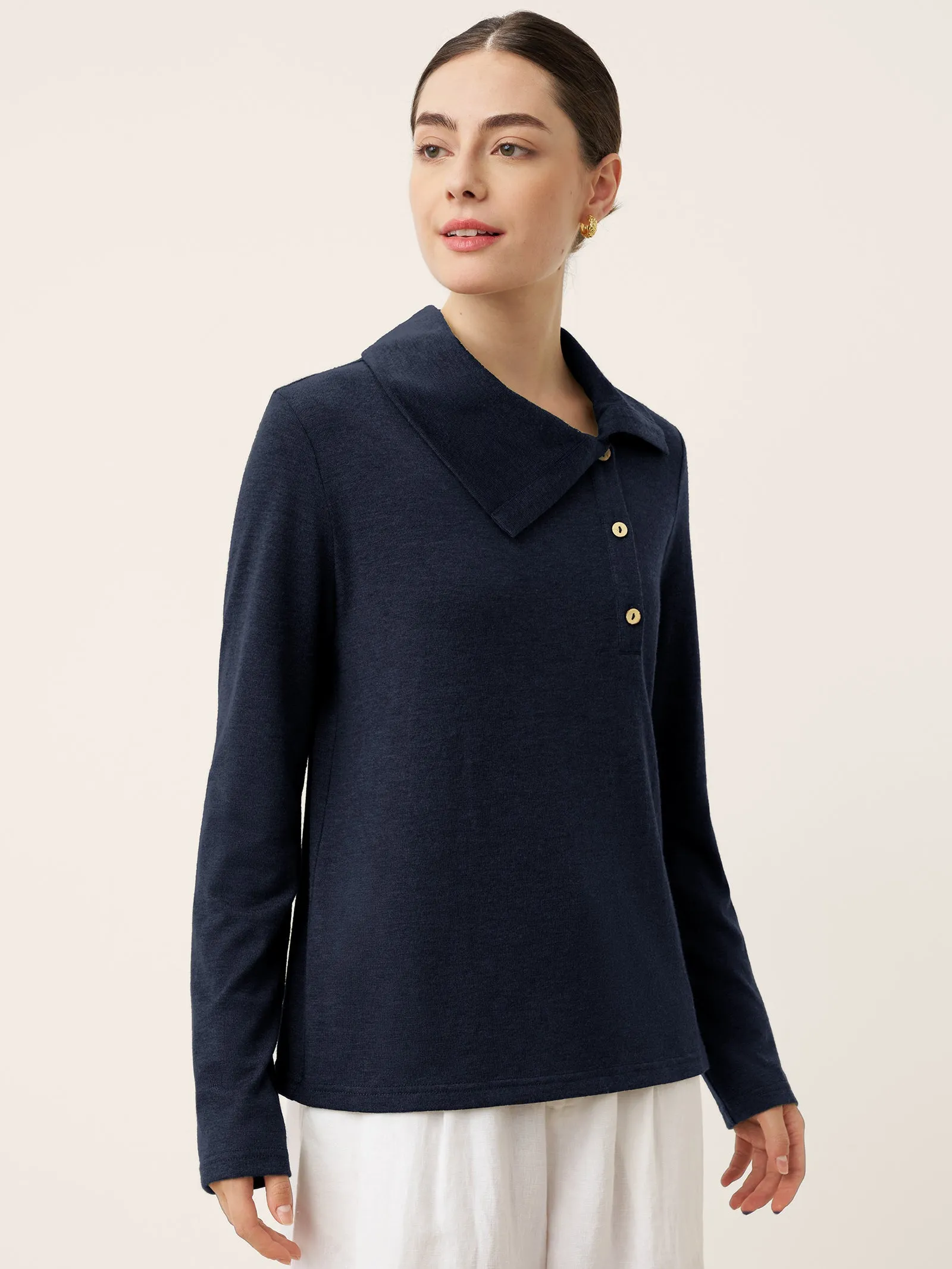 Wool Asymmetric Lapel Fruit Button Decor Top YSABEL sold by Lintico product image thumbnail 2