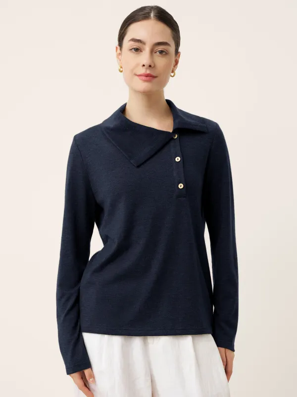 Wool Asymmetric Lapel Fruit Button Decor Top YSABEL sold by Lintico