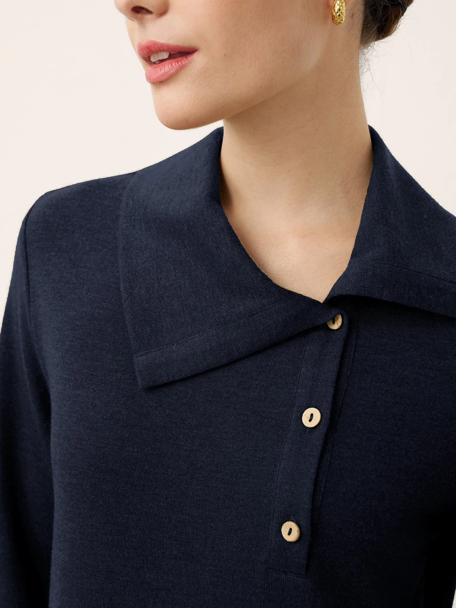 Wool Asymmetric Lapel Fruit Button Decor Top YSABEL sold by Lintico product image thumbnail 4