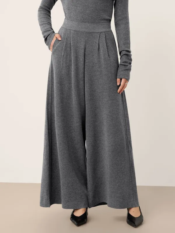 Merino Wool Elastic Waist Relaxed Straight-Leg Pants YVETTE sold by Lintico