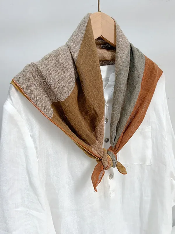 Cotton-Linen Plaid Patchwork Square Scarf sold by Lintico