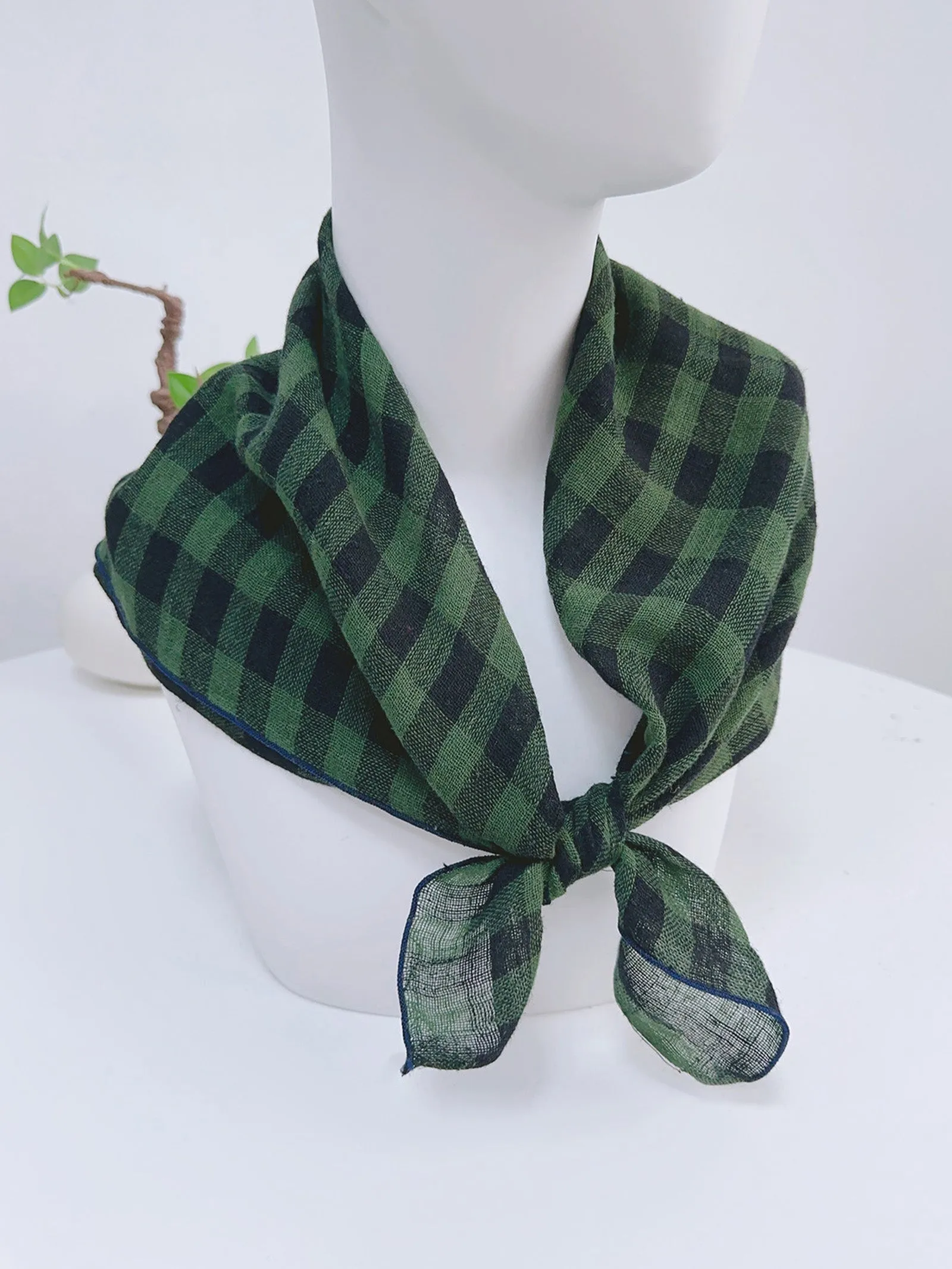 Cotton-Linen Plaid Patchwork Square Scarf sold by Lintico product image thumbnail 5