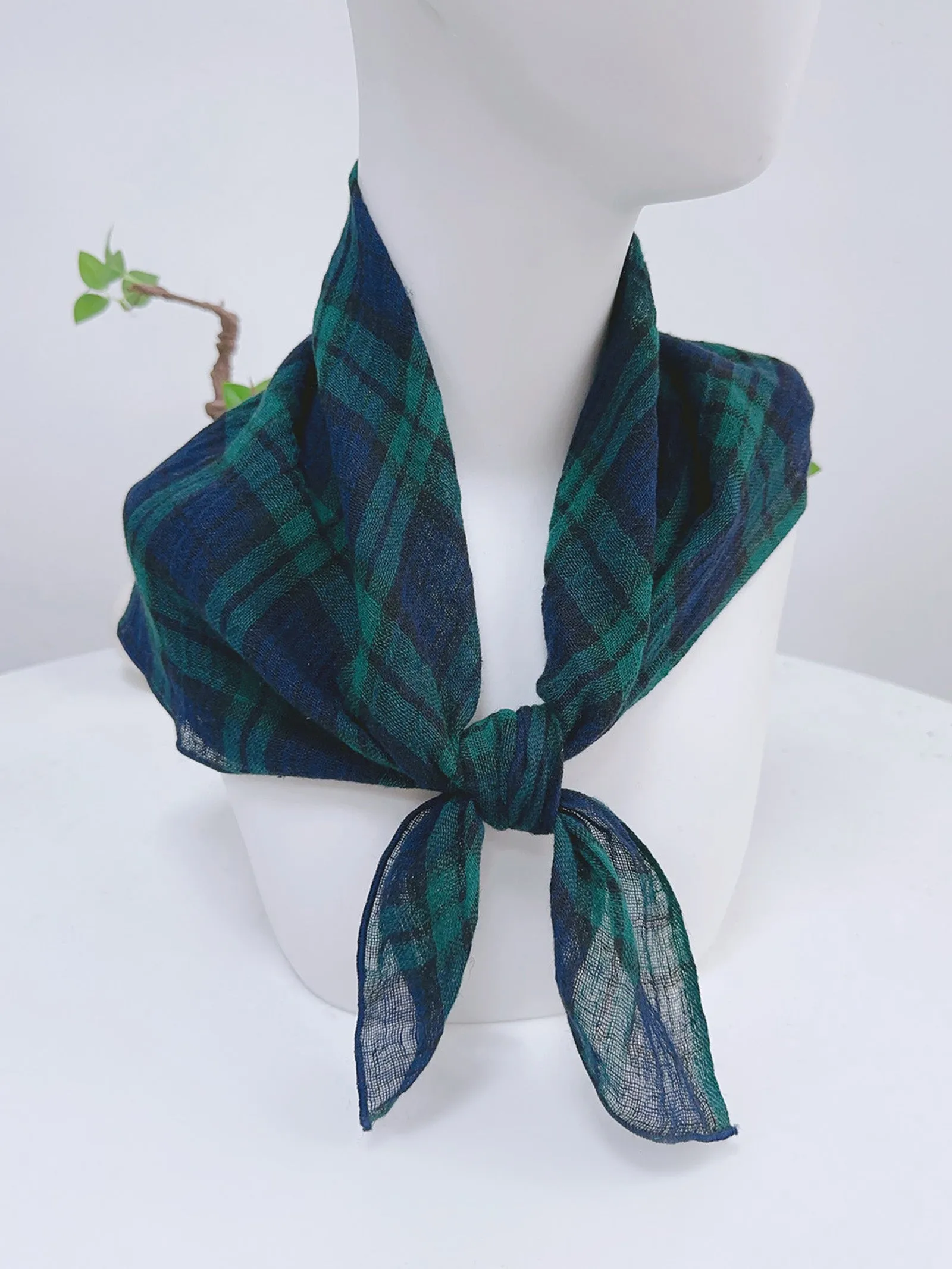 Cotton-Linen Plaid Patchwork Square Scarf sold by Lintico product image thumbnail 3