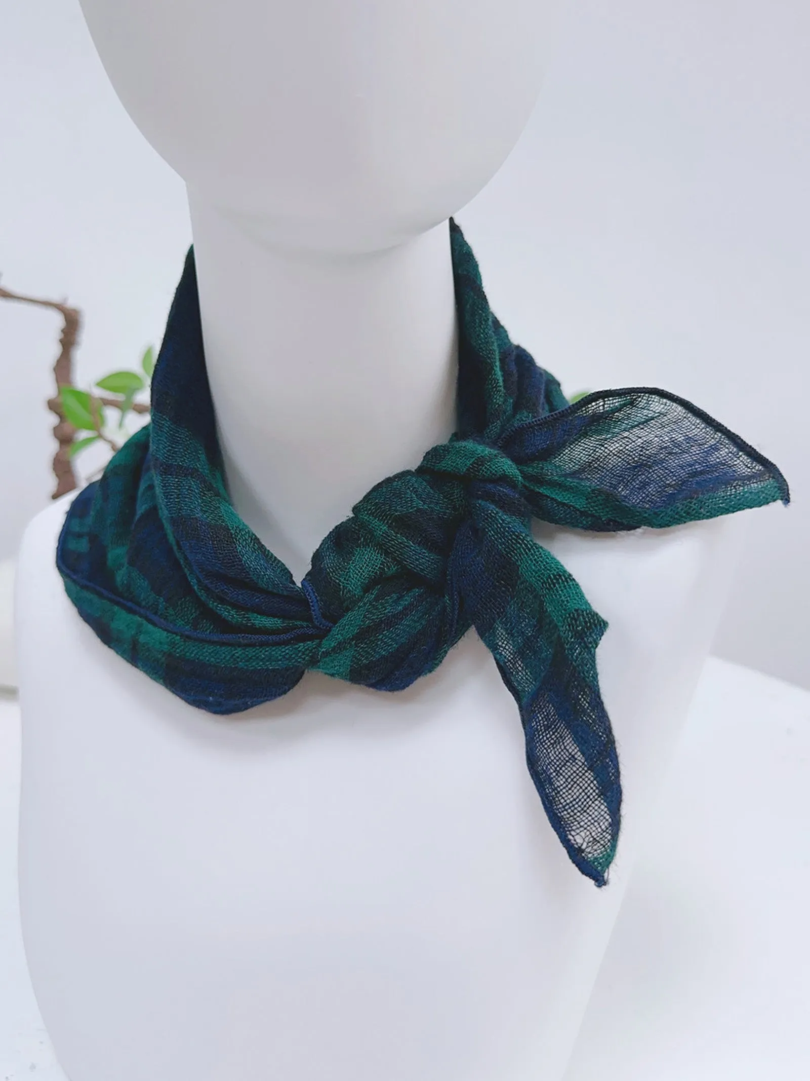 Cotton-Linen Plaid Patchwork Square Scarf sold by Lintico product image thumbnail 4